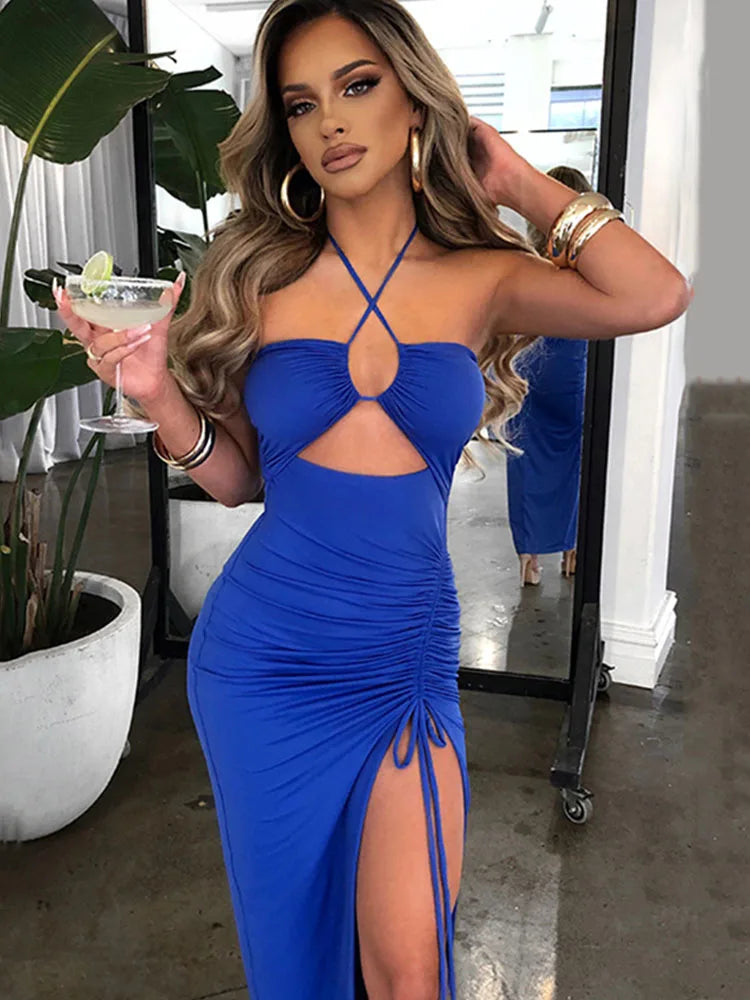 Hollow Out V-Neck Bodycon Midi Dress | Wovetsa