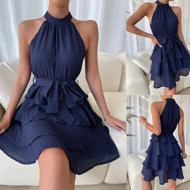 Halter Neck A-Line Mini Dress | Wovetsa