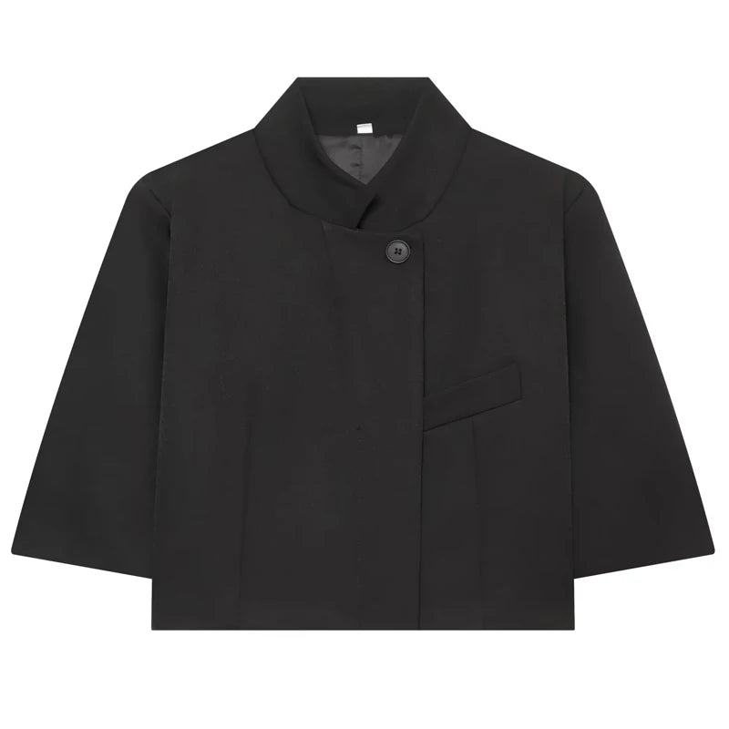 Asymmetric Crop Blazer Short Sleeve | Wovetsa