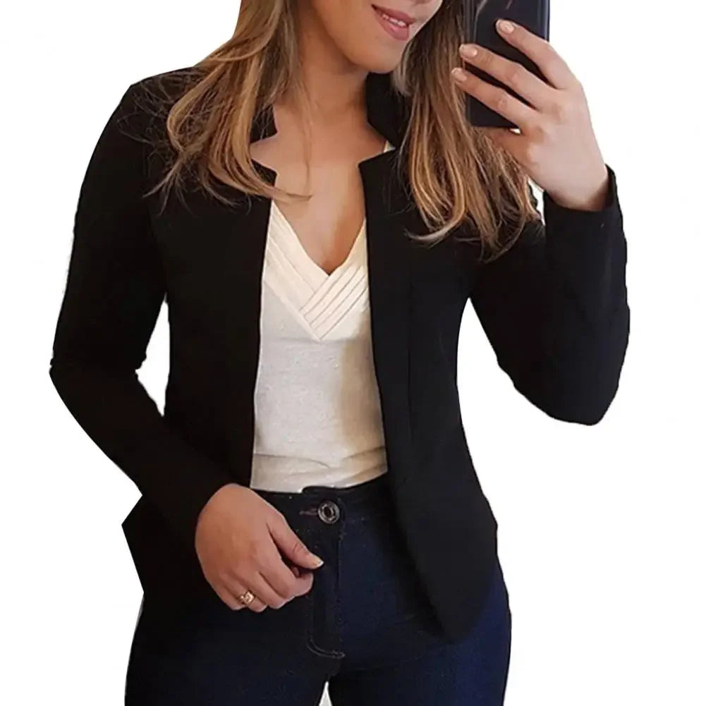 Open Stitch Mandarin Collar Blazer | Wovetsa