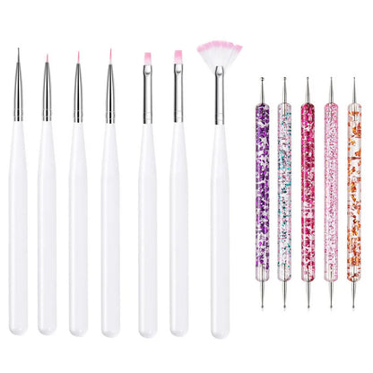 5/20Pcs Nail Art Brush Design Tip Painting Drawing Carving Dotting Pen FlatFan Liner Acrylic Gel UV Polish Manicure Tools