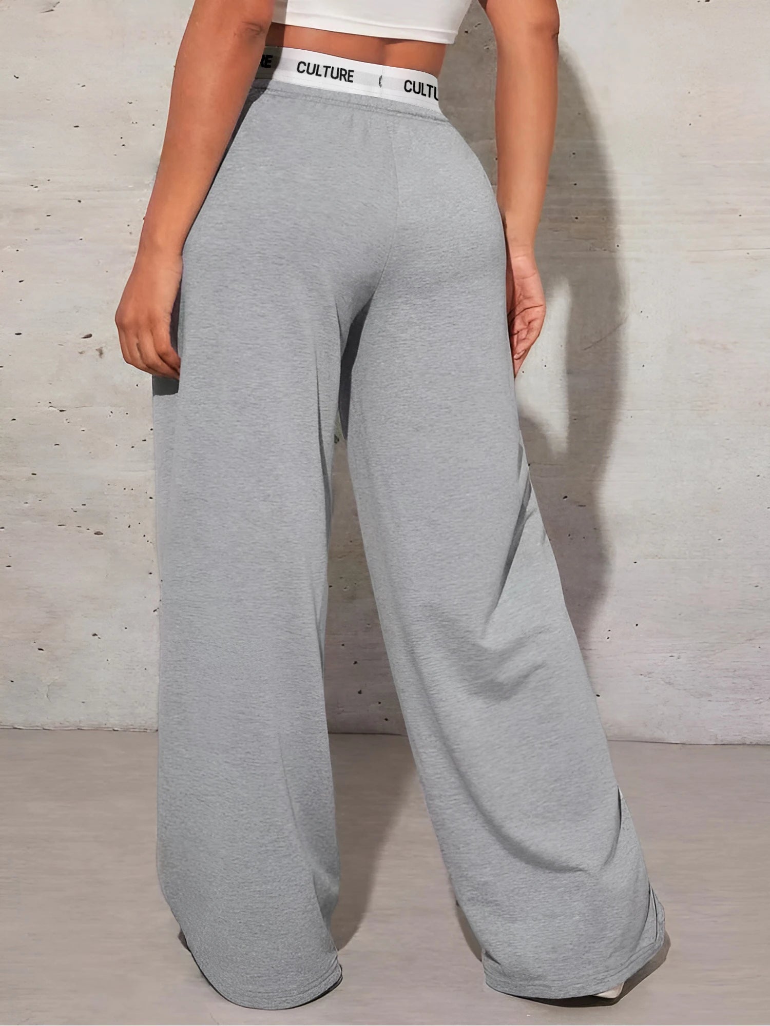 High-Waist Wide-Leg Sweatpants with Letter Waistband | Wovetsa