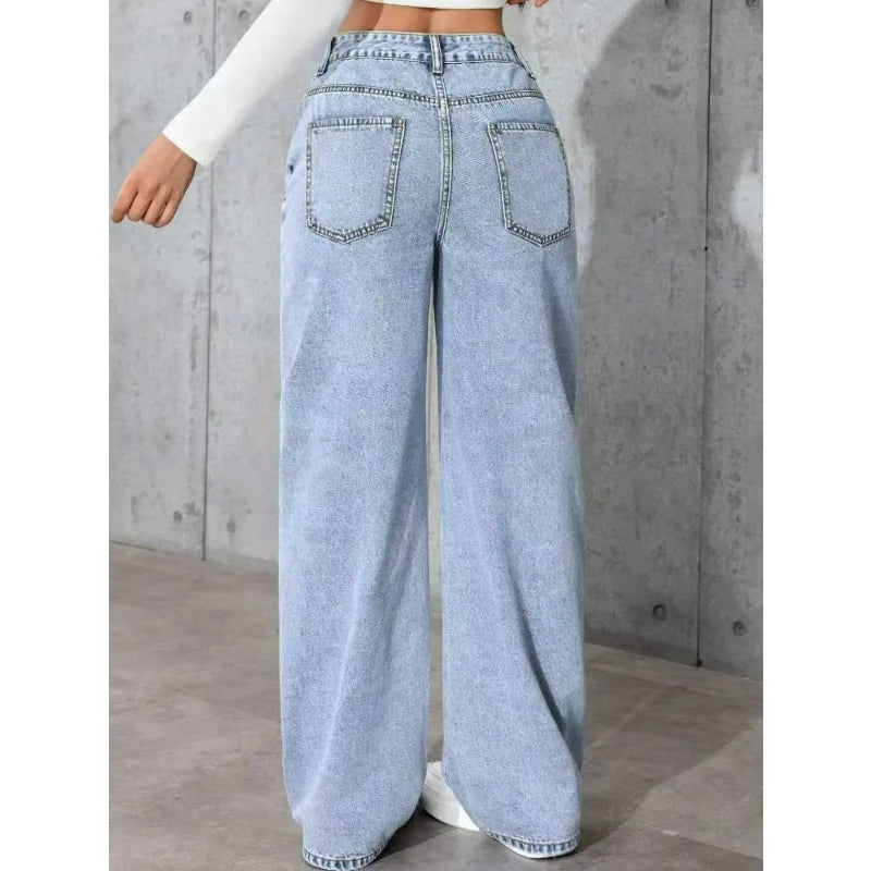 Y2K Wide Leg Straight Denim Jeans | Wovetsa