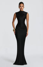 Ruched Waist Satin Fishtail Evening Gown | Wovetsa