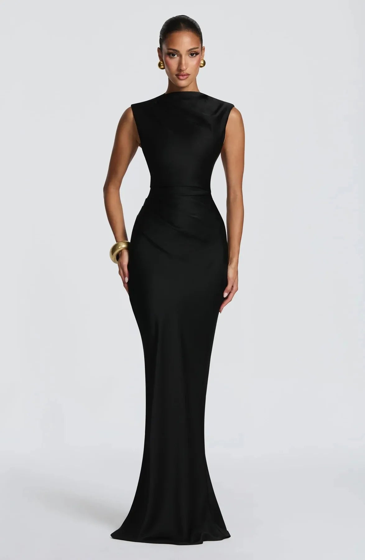 Ruched Waist Satin Fishtail Evening Gown | Wovetsa