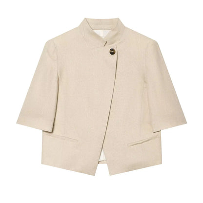 Short Sleeve Blazer with Shoulder Pads | Wovetsa