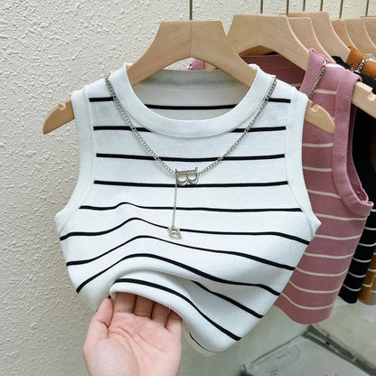 Striped Knit Sleeveless Top | Wovetsa