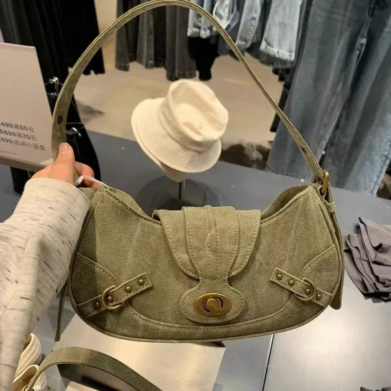 Y2K Rivet Canvas Saddle Bag | Wovetsa