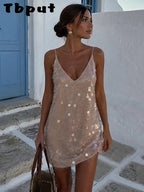 Lace Sequin Spaghetti Strap Mini Dress | Wovetsa