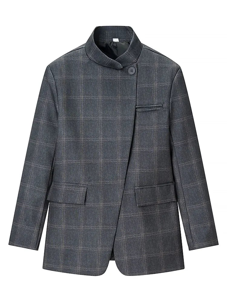 Plaid Stand Collar Blazer | Wovetsa