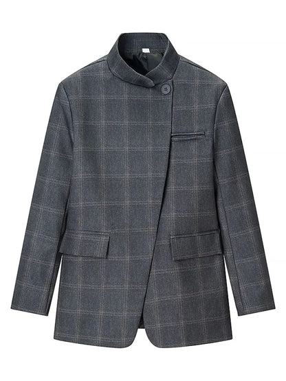 Plaid Stand Collar Blazer | Wovetsa