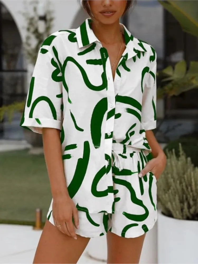 Print Shirt & Shorts Two Piece Set | Wovetsa