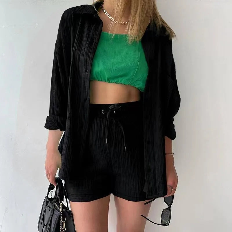 Long Shirt & High Waist Shorts Set | Wovetsa