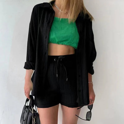 Long Shirt & High Waist Shorts Set | Wovetsa