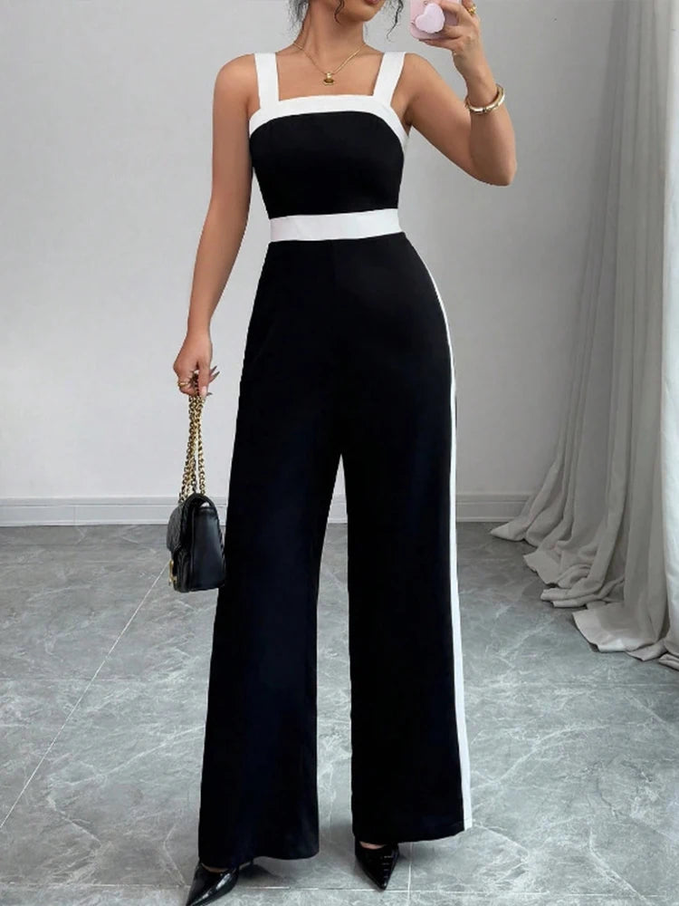 Contrast Trim Square-Neck Jumpsuit | Wovetsa