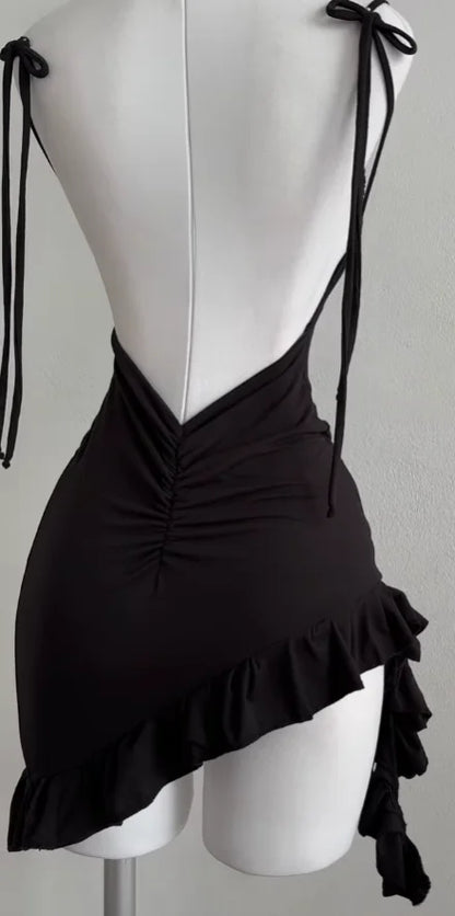 Y2K Backless Lace-Up Mini Dress | Wovetsa