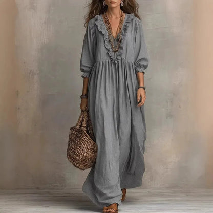 Striped Ruffle Lantern Sleeve Maxi Dress | Wovetsa