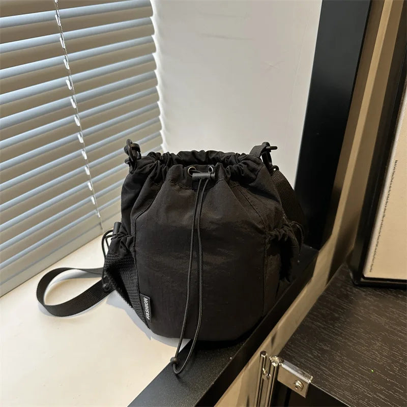 Nylon Drawstring Bucket Crossbody Bag | Wovetsa