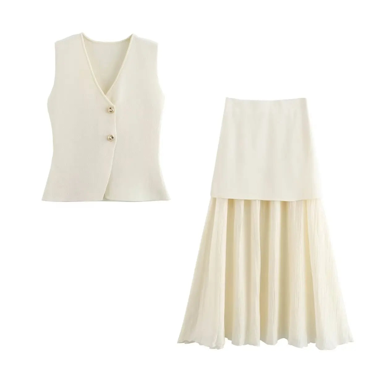 Women's Knit V-Neck Vest & Long Skirt Two Piece Set | Wovetsa