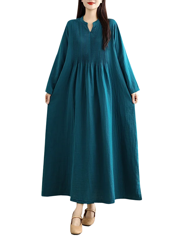 Blue High Waist A-Line Long Sve Maxi Dr Women's Midi Skirt Double Layered Simple Loose Versatile Cotton Linen Blend Dr