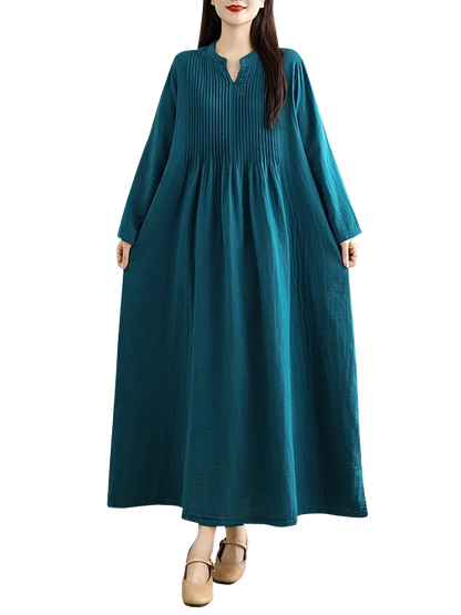 Blue High Waist A-Line Long Sve Maxi Dr Women's Midi Skirt Double Layered Simple Loose Versatile Cotton Linen Blend Dr