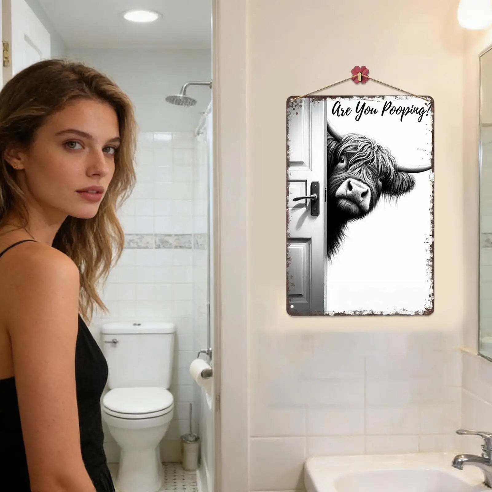 Funny Farmhouse Bathroom Wall Art Sign | Wovetsa