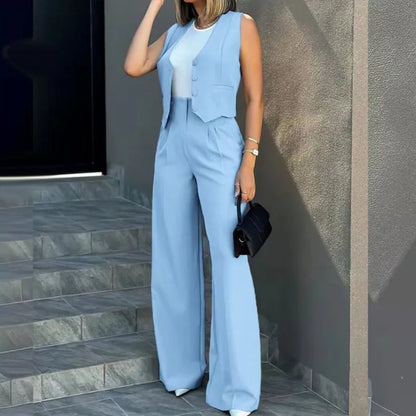 Sleeveless Vest & Wide Leg Pants Set | Wovetsa