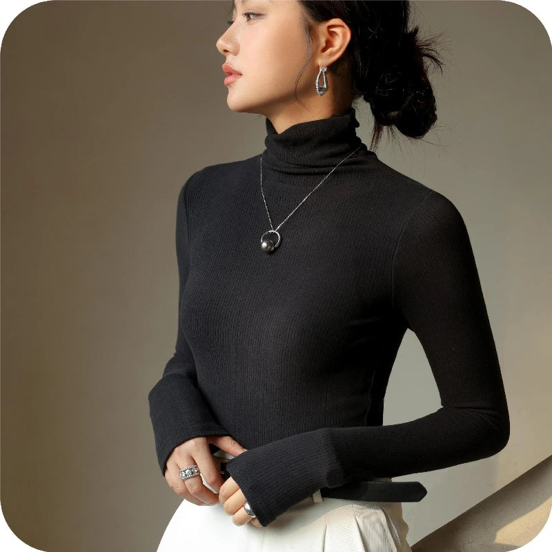 Women T-shirts Long Sleeve High Strecth Slim Fit Bottoming Shirts Casual Korean Turtleneck Warm Autumn Winter Inner Basic Tops