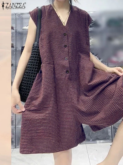 Plaid Sleeveless Jumpsuit | Wovetsa