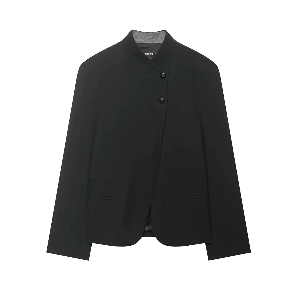 Solid O-Neck Straight Blazer | Wovetsa