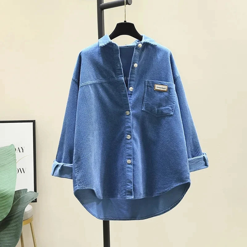 Corduroy Long Sleeve Button-Up Blouse | Wovetsa
