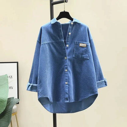 Corduroy Long Sleeve Button-Up Blouse | Wovetsa
