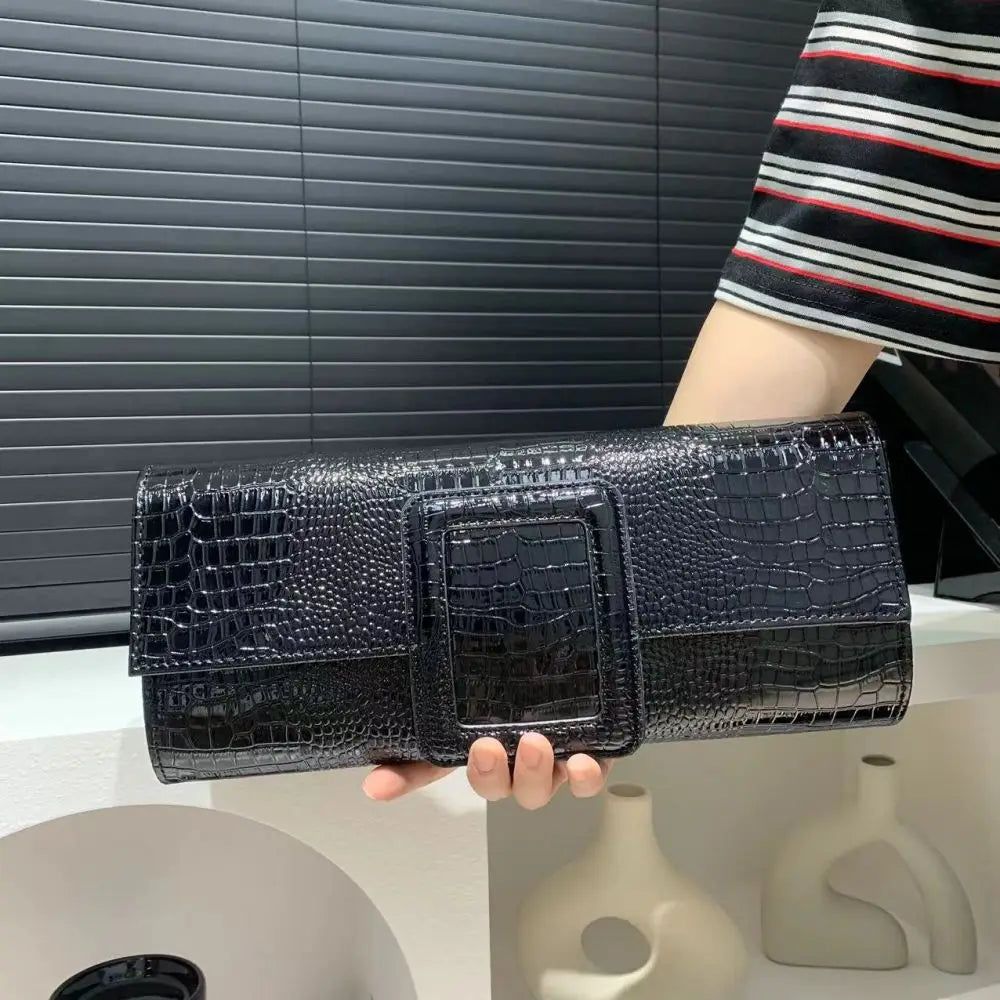 Crocodile Pattern Structured Clutch Handbag | Wovetsa
