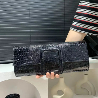 Crocodile Pattern Structured Clutch Handbag | Wovetsa
