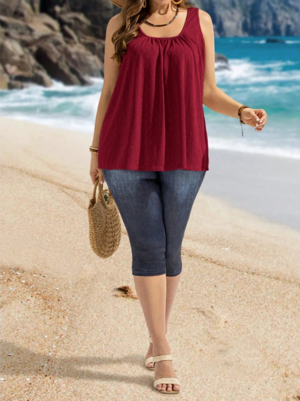 Plus Size Square Neck Sleeveless Tank Top | Wovetsa