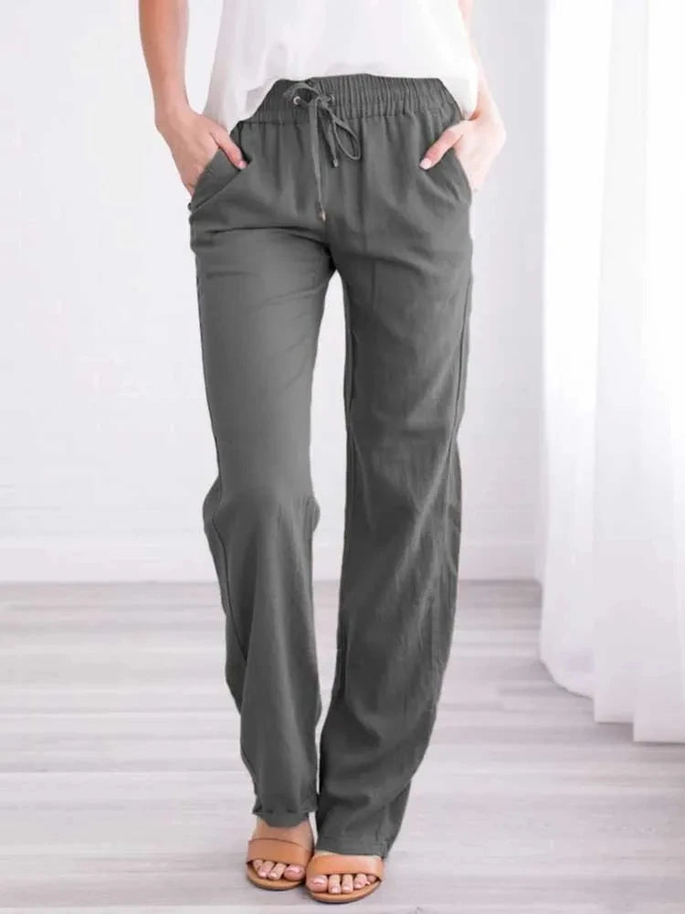 Linen-Blend Drawstring Wide-Leg Pants | Wovetsa