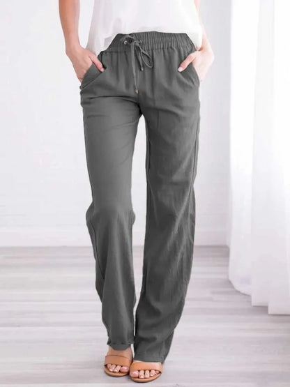 Linen-Blend Drawstring Wide-Leg Pants | Wovetsa