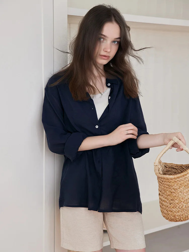 Lyocell Linen Long Sleeve Cardigan Shirt | Wovetsa