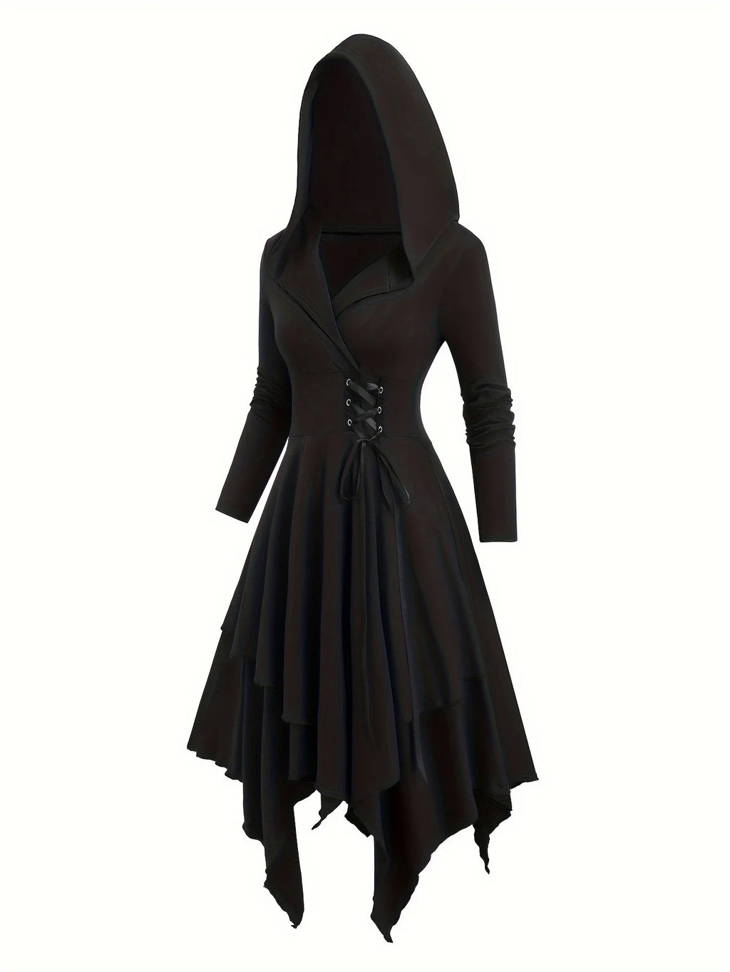Plus Size Gothic Lace-Up Hooded Dress | Wovetsa