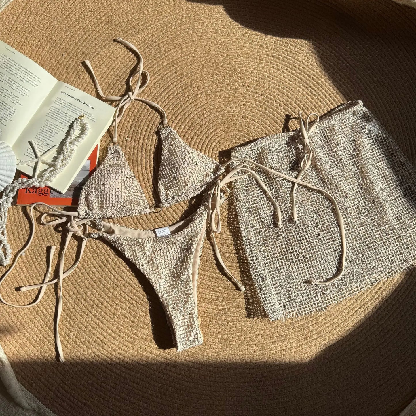 Halter Strappy Hollow-Out 3-Piece Bikini Set with Skirt | Wovetsa