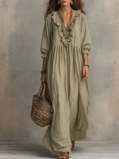 Striped Ruffle Lantern Sleeve Maxi Dress | Wovetsa