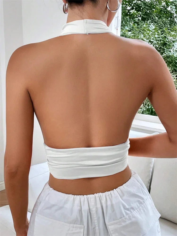 Women's Elegant Halter Neck Backless Top | Summer Sleeveless Knit Top