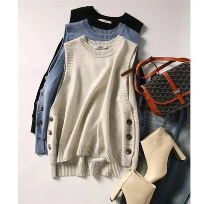 Button-Detail Knit Sweater Vest | Wovetsa