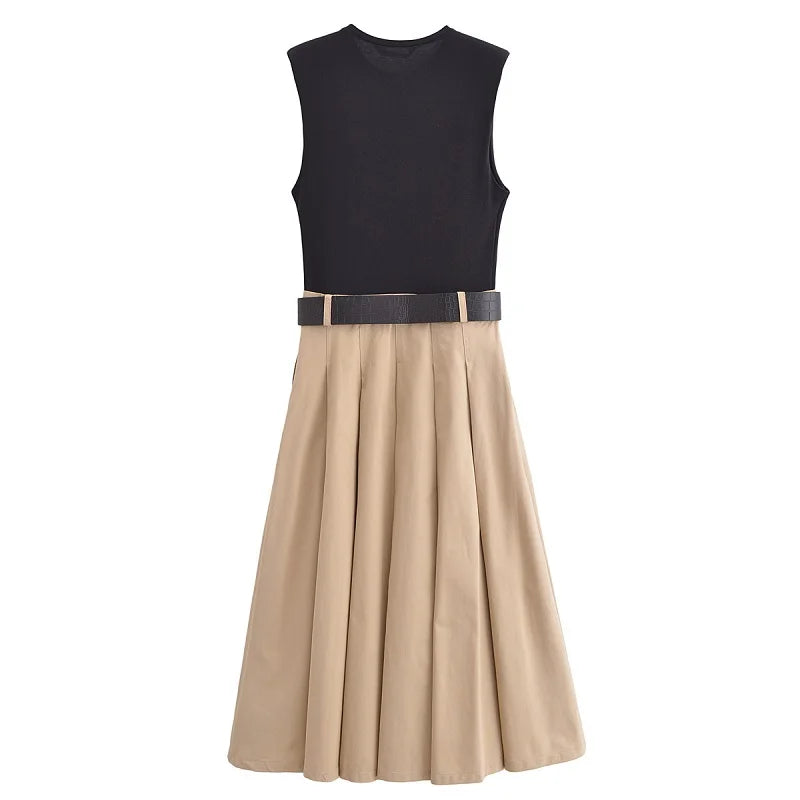 Belted Pleated Midi Dress | Wovetsa