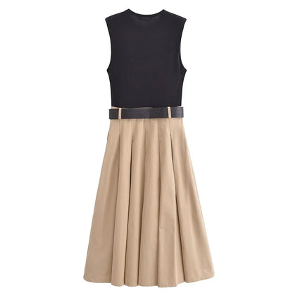 Belted Pleated Midi Dress | Wovetsa