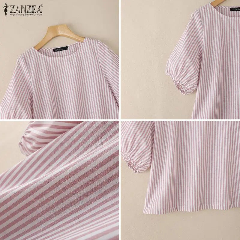 Striped Lantern Sleeve Blouse | Wovetsa