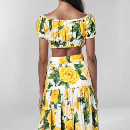 Floral Off-Shoulder Crop Top & Maxi Skirt Set | Wovetsa