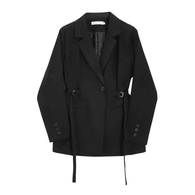 LANMREM Belt Spliced Design Blazer Women Vintage Notched Collar Single Button Coat Fashion 2025 Spring New Clothing 2AA4613