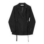 LANMREM Belt Spliced Design Blazer Women Vintage Notched Collar Single Button Coat Fashion 2025 Spring New Clothing 2AA4613