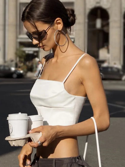 Spaghetti Strap Backless Bandage Crop Top | Wovetsa